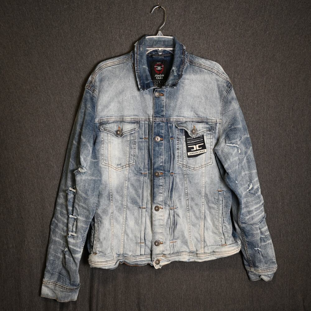 Jordan Craig Legacy Edition Men's 2X Denim Jacket Distressed Meadowlands Button
